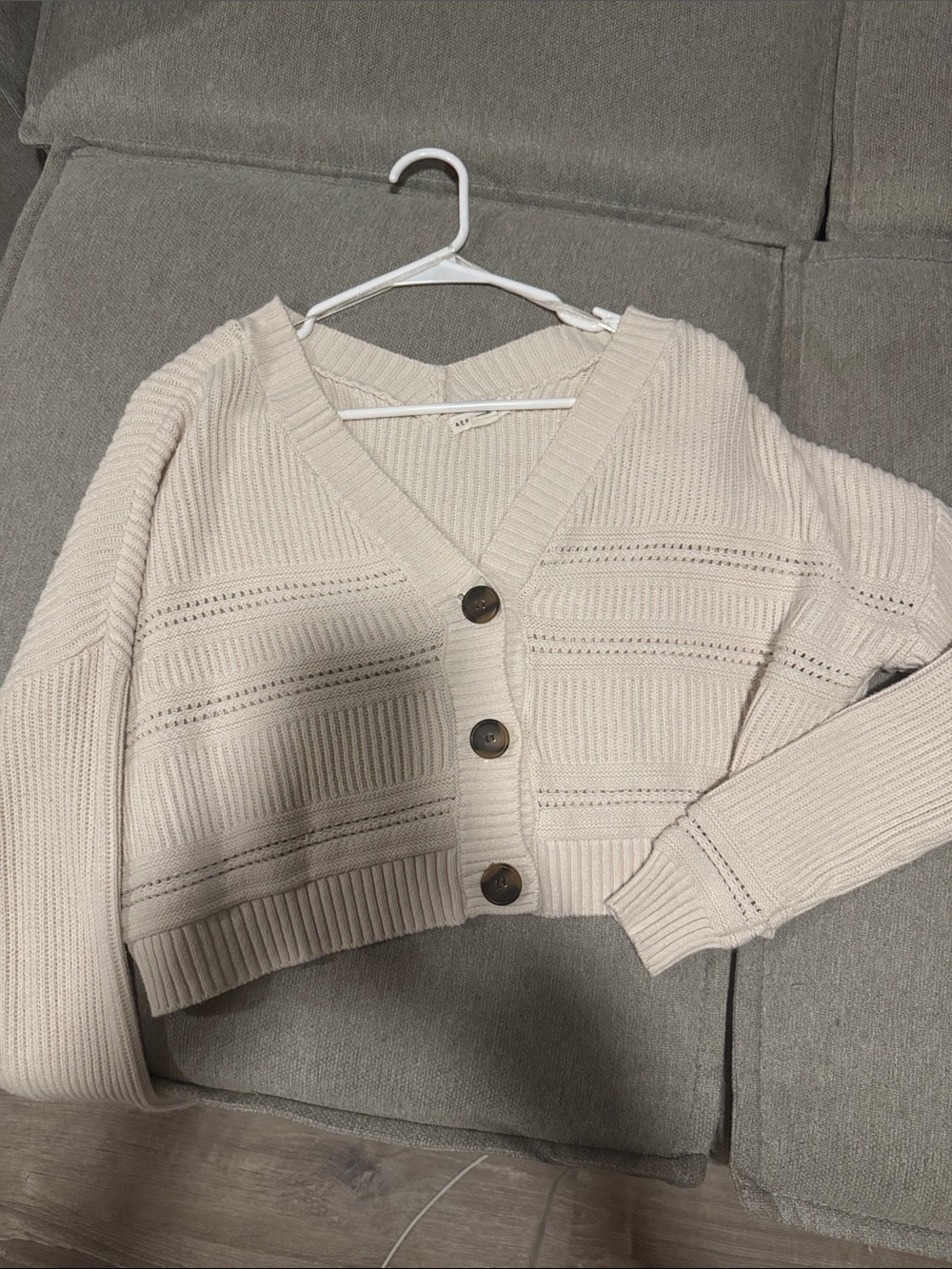 Aeropostale Cream Cropped V-Neck Button Cardigan